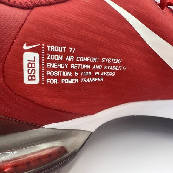 Nike Force Zoom Mike Trout 7 Red Baseball Cleats Metal CQ7224-600 Men Sz 14 - Picture 10 of 13